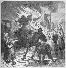 브라벨리르 전투 이후 하랄드 힐디톤의 시체를 태우도록 명령하는 시구르드, F.W.하이네의 그림. 1921년 작.