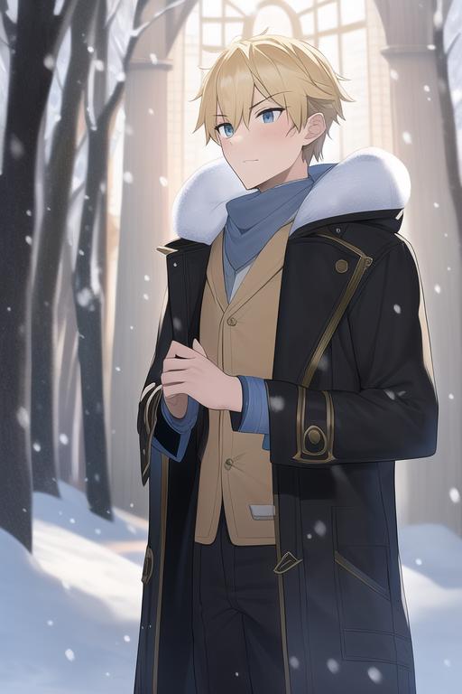 snow, teenager, male, fantasy, boy, blonde, kind, coat, warm hearted s-2240958162.png.jpg