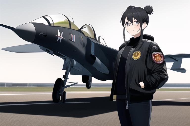 a black-haired girl with glasses and topknot and bomber jacket. standing front o s-1216663575.png.jpg