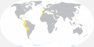 스페인 제2왕국과 그 식민지를 나타낸 지도